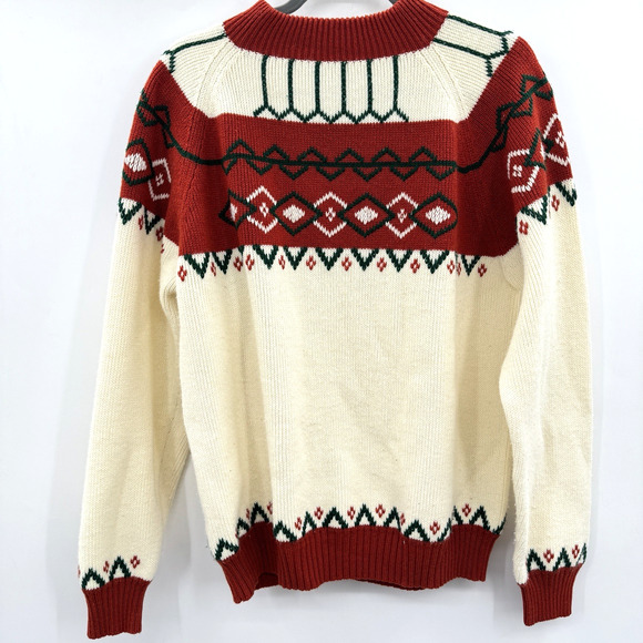 Vintage JCPenney Fair Isle Mock Neck Sweater XL Cream Brown Ski Resort Retro - Picture 1 of 10
